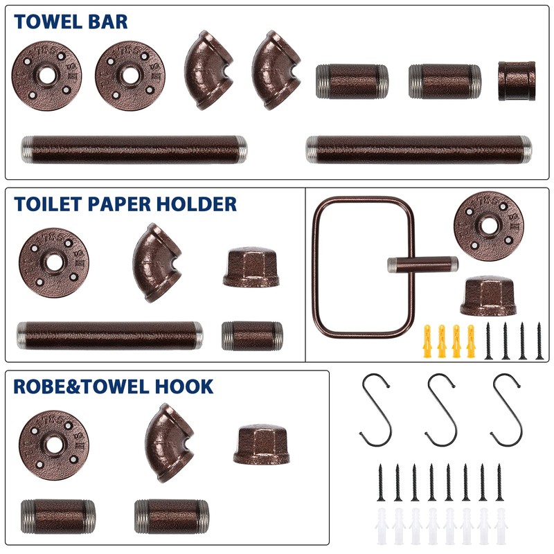 NearMoon 4 Pieces Industrial Pipe Bathroom Hardware Set, Include 18