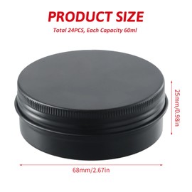 heavenlife Aluminium Tins Empty Round Black 24 Pieces Cosmetic Tin 60 ml Round Aluminium Jars with Screw Lid Cream Jar Empty Jar for Lotion Powder Lip Balm Ointment Sample Makeup