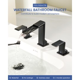 Lead-Free Black Bathroom Faucet 3 Hole - Waterfall 8-Inch Widespread Bathroom Faucet 304 Stainless Steel with Pop Up Drain, 2 Handle Vanity Faucets for Bathroom Farmhouse Sink, Restroom, Lavatory