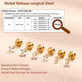 Finrezio Tiny Hypoallergenic Flat Back Earrings - 2/3/4mm Surgical Steel Stud Earrings For Women Men 14K Gold Plated Flatback Stud Earring 20G Small Cartilage Hoop Screw Back Earring