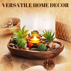 2 Pcs Wooden Dough Bowls for Decor Oblong Decorative Bowl Home Decor Fruit Vessel for Kitchen Counter Rustic Carved Serving Container Long Wooden Bread Tray for Dining Room Table(13 x 9 x 3.2 Inch)