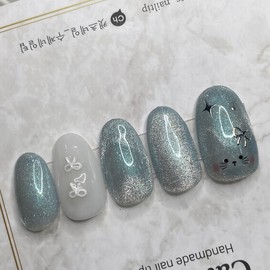Heart cat magnetic nail handmade nail tip - Almond / 하트 고양이 자석네일 수제네일팁 - 아몬드