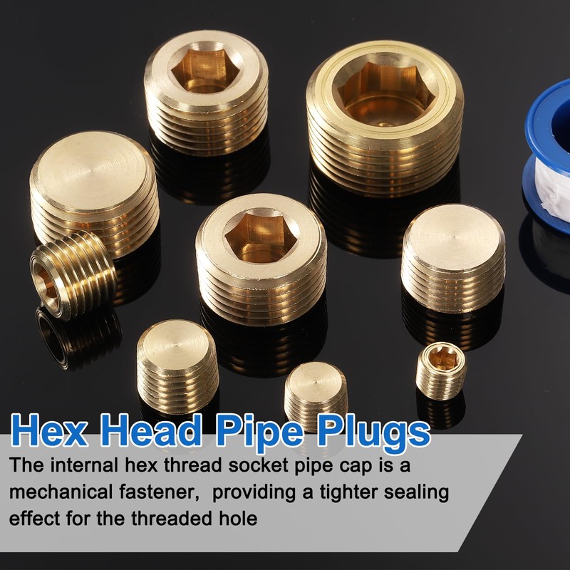 sourcing map 6Pcs 1/4 NPT Brass Pipe Plug Fitting, Male