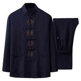 G-LIKE Tai Chi Uniform Shirt - Qi Gong Martial Arts Wing Chun Shaolin Kung Fu Shirt Training Cloths Apparel Clothing for Seniors Beginners Men Women Arthritis (Navy, M)