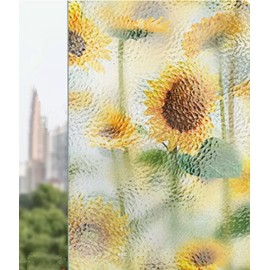 Amhao Sunflower Static Cling Stained Glass Window Film Window Covering Sticker Anti-UV Sun for Home Decor 15.7''x79''