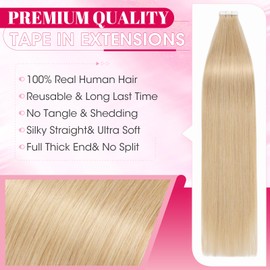 Tape Extensions Real Hair 20 Pieces 30 cm Natural Blonde Remy Invisible Hair Tape-In Hair Extensions Natural 30 g 12 Inches #24 Straight Real Hair Skin Weft Tape