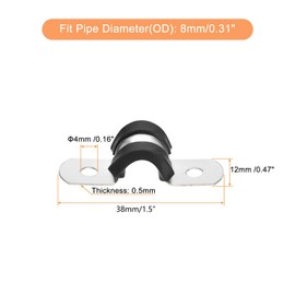 TA-VIGOR 30Pcs Cable Clamp, 8mm Rubber Pipe Strap Rubber Cushioned Stainless Steel Hose Clamp U Shape Metal Clamp Tube Holder for Pipe Tube Wire Fixing, Laying Plumbing, Electricity, Exhaust