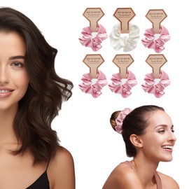 OWITER Satin Bridesmaid Scrunchies Bachelorette Hair Ties Set of 6 Bridal Shower No Damage Hairties ideas Gift for Wedding Party (pink)