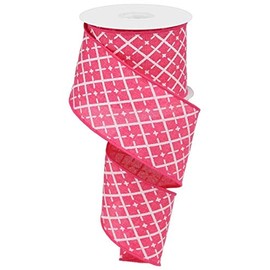 Argyle Wired Ribbon, Pink Silver, 2.5 inch x 10 Yard, Wedding, Easter, Spring, Fuchsia, Girly RG0190211