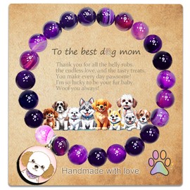 SODLYUE Dog Mom Gifts for Women, Amethyst Dog Mom Bracelets, Dog Gifts for Dog Lovers with Message Card, Poodle Gifts for Birthday Christmas Valentines Day Mothers Day, Stone, no gemstone