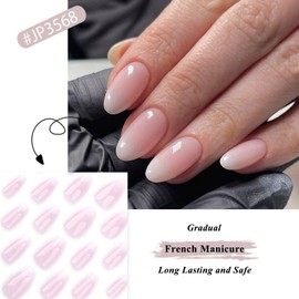 French False Nails - Gradient Short Press on Nails Almond - 24Pcs Oval Nude Pink Press on Nails - Full Cover Short False Nails for Women Girls