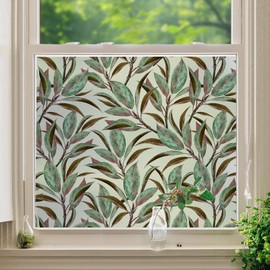 DKTIE Retro Leaves Pattern Two Way Window Film Privacy Day and Night Window Privacy Film Decorative Stained Glass Window Clings for Birds (C590, 17.7" x 78.7")