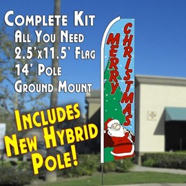 MERRY CHRISTMAS (Santa) Flutter Feather Banner Flag Kit (Flag, Pole, & Ground Mt)