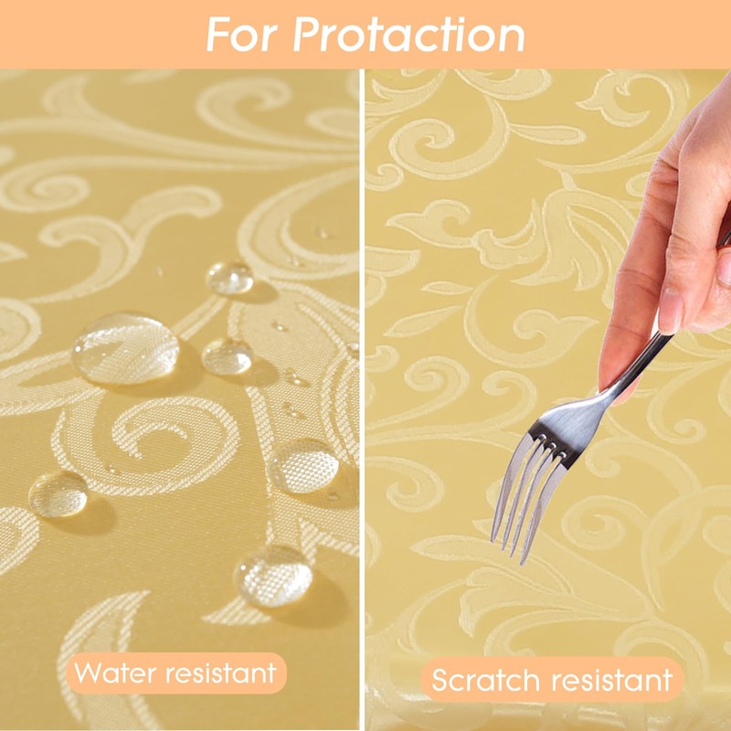 meioro Washable Tablecloth, Round Damask Tablecloths, Waterproof Polyester Fabric Tablecloth,