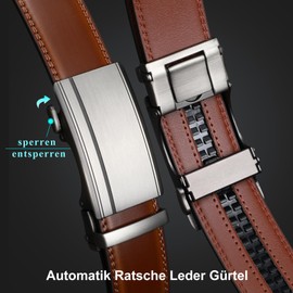 WHIPPY Men's Automatic Leather Ratchet Belt without Holes, Width 35 mm, Dark Brown