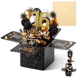 saerryor 16th Birthday Card, 16th Birthday Pop-Up Greeting Card for Women 3D Pop Up Greeting Card with Note and Envelope 16th Birthday Gifts for Wife Daughter Husband Women