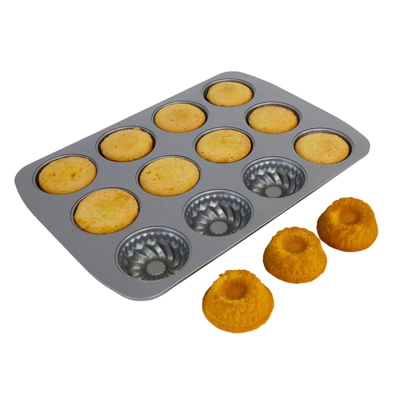 PME Carbon Steel Non-Stick 12 Cup Mini Fancy Ring Pan