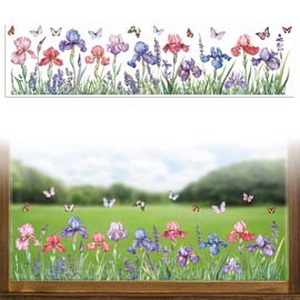 Peacoblue Window Static Cling Decal Sticker Double-Sided for Large Glass Window, 1 Sheet Iris and Butterflies 120 x 30cm Waterproof Removable Window Decal for Home Office Classroom Decoration