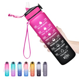 Hyeta 32 oz Water Bottles with Times to Drink and Straw, Motivational Water Bottle with Time Marker, Leakproof, Drinking Sports Water Bottle for Fitness, Gym and Outdoor