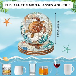 UPINS 8 Pieces Wooden Coasters for Drinks，Coastal Decor Ocean Beach Theme Tropical for Housewarming Apartment Kitchen Room Bar Decor Wood Coasters for Table Coffee Table