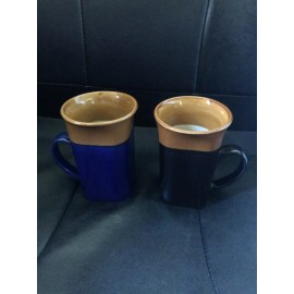 Royal Norfolk 2 Square Two-Tone Flared-Rim Stoneware Mugs  black & blue new