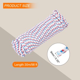 Rebower 3/8" 98ft Diamond Braided Ropes White Nylon Rope Polypropylene Flag Pole Cord Utility String,[for Camping and Hiking, Indoor and Outdoor Use]