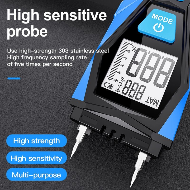 Handheld Moisture Meter LCD Display Digital Moisture Tester for Wood