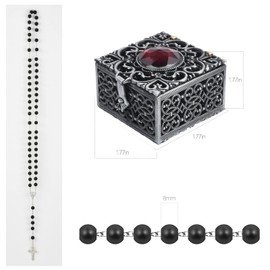 FLAFARY Rosary Beads, Rosary Beads Catholic for Men and Women Pack in Holy Cup Metal Gift Box, First Communion Rosary for Girls and boys, Rosary Necklace as Gifts for Mother, Grandmother, Elders.(Black)