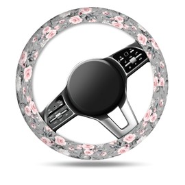 ASJHFDIR Car Steering Wheel Cover, Universal 15 Inch Non-Slip Breathable Neoprene Elastic Steering Wheel Protector, Cute Car Accessories for Women Men Fit Auto, Suvs Gray Pink Rose