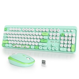 iTastatur Typewriter Wireless Keyboard and Mouse Combo,2.4G Office 104 Keys Full Size Retro Punk Keyboard,Cute Green Keyboard with Round Keycaps for Laptop PC Desktops(Bear Green)