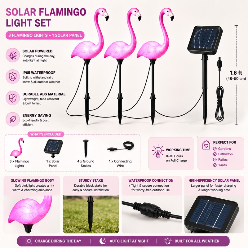 Solar Flamingo Garden Lights for Outdoor Decor – IP65 LED