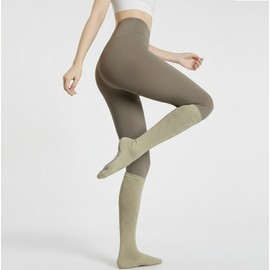 Runnib Long Argyle Non-Slip Pilates Toe Socks for Yoga, Workout, Running, Sports, Golf Khaki Beige
