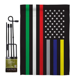 US First Responders Line Garden Flag - Set with Stand Armed Forces Service All Branches Support Honor United State American Military Veteran - House Banner Small Yard Gift Double-Sided 13 X 18.5