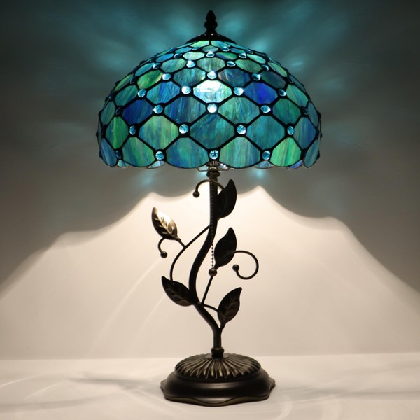 LXHCYOU Tiffany Table Lamp, Stained Glass Desk Light, W12H19 Inch,