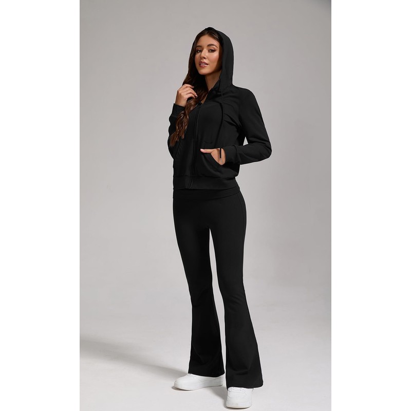 ZFLM Casual Workout Two Piece Outfits for Women Zip Up