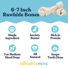 hotspot pets 6-7 Inch USDA Certified Facility Rawhide Dog Chew Bones - Choice of 10, 20, 30 Packs - from Grass Fed Brazilian Cows - Promotes Dental Hygiene and Good Behavior (30 Count)