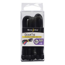 Nite Ize Gear Tie ProPack 6" Black Twist Ties Waterproof Durable (2-Pack of 12)