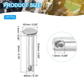 PATIKIL 4 x 20mm Single Hole Clevis Pins, 20 Pieces 304 Stainless Steel Flat Head Pin for Hitch Pin Lock Link Hinge Systems, Silver