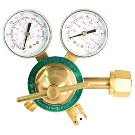 Flame Tech Medium Duty Oxygen Regulator, Easy to Read Dual Scale, Forged Brass Body and Bonnet, OEM Compatible Welding Gas Regulator, Victor Compatible