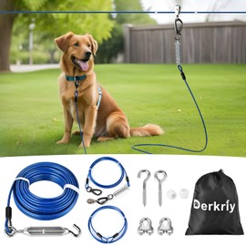 Dog Runner for Yard, Heavy Duty 200FT Dog Runs for Outside with 10FT Tie Out Cable, Trolley System Zipline for Large Dogs Up to 250lbs, Chew Proof Run Cable for Camping