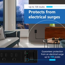 LIDER Surge Protected Outlet Extender, 4-Outlet Power Strip, 1 USB Type-A, and 1 USB Type-C Port, Ultra-Thin Wall Plate Plug with Cord Extender, Flat-Face, Slim Design, 5ft Cord, Black