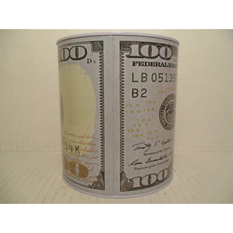 NEW 100 Dollar Bill Saving Tin Piggy Bank Benjamin Franklin