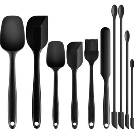 Espátulas de silicona raspadoras, Resistentes al calor y miniespátulas Juego de 10, Antiadherentes, Sin BPA, Material de calidad alimentaria, Apto para lavavajillas (Negro)