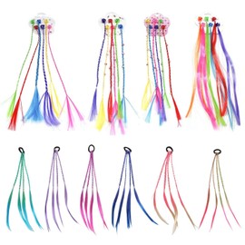 4 Sätze Von Kinderhaarverlängerungen Und 6 Geflochtene Haarseile, Farbenfrohe Geflochtene Perücken, Personalisierte Perücken, Kreative Styling -Dekorationen, Bühnenbildungsrequisiten.