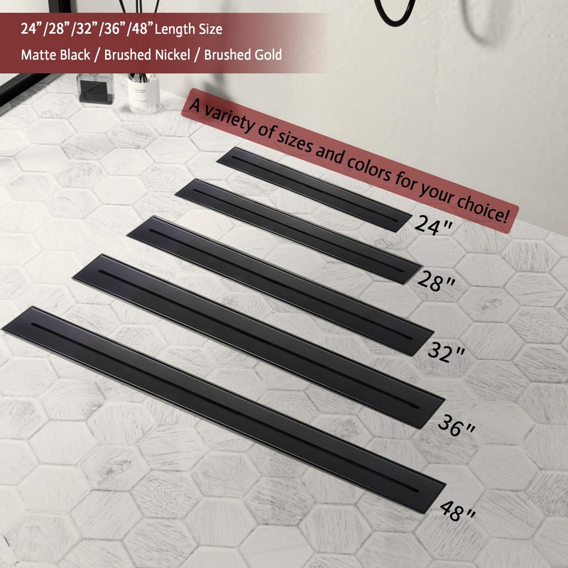 32 Inch Linear Shower Drain, Matte Black Shower Drain,Removable Grate,