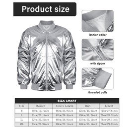 Halfchet Men's Metallic Jacket and Pants Set Jacket Men Straight Leg Trousers Costume for Men Disco Cosplay Party (Silver,Medium)