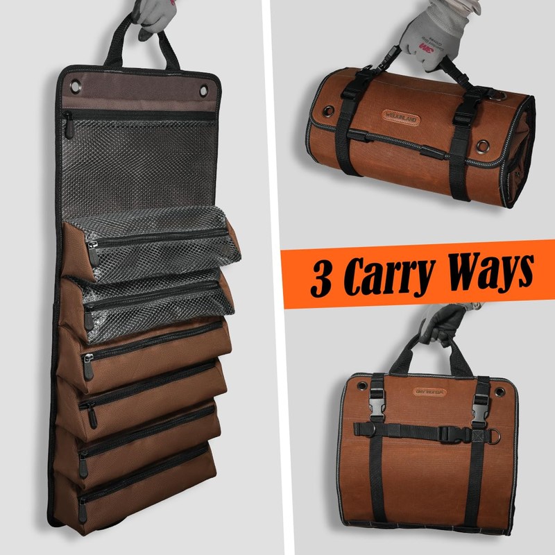 WELKINLAND Heavy-Duty Waxed Canvas Tool Roll, 7-Pockets Tool Wrap Roll,
