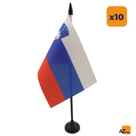 AZ FLAG Pack of 10 Slovenian Table Flags - 15 x 10 cm - 10 Mini Slovenia Flags 100% Polyester with 25 cm Flag Pole and Black Plastic Base