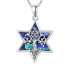 Tree of Life Necklace 925 Sterling Silver Star of David Necklace Abalone Shell Pendant Family Tree Jewellery Gifts for Women Girls