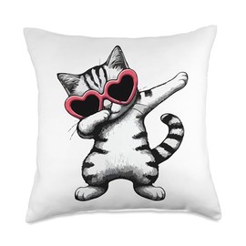 Cat Heart Shape Sunglasses Dabbing Dance Lover Throw Pillow